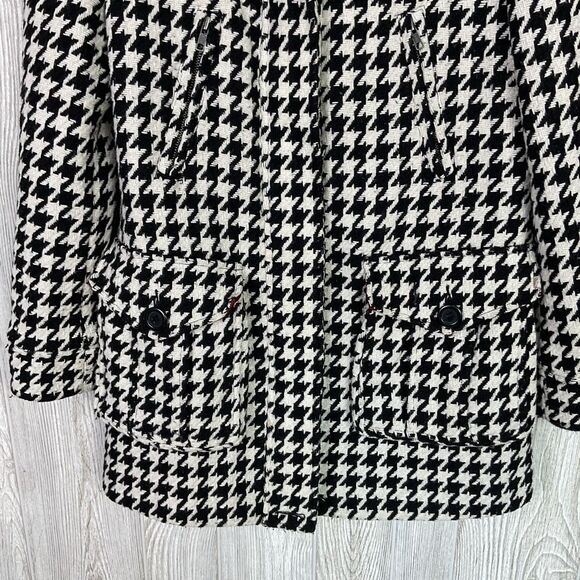 Black Rivet Houndstooth Wool Blend Coat Zip Front Black White Womens Medium - Picture 3 of 13
